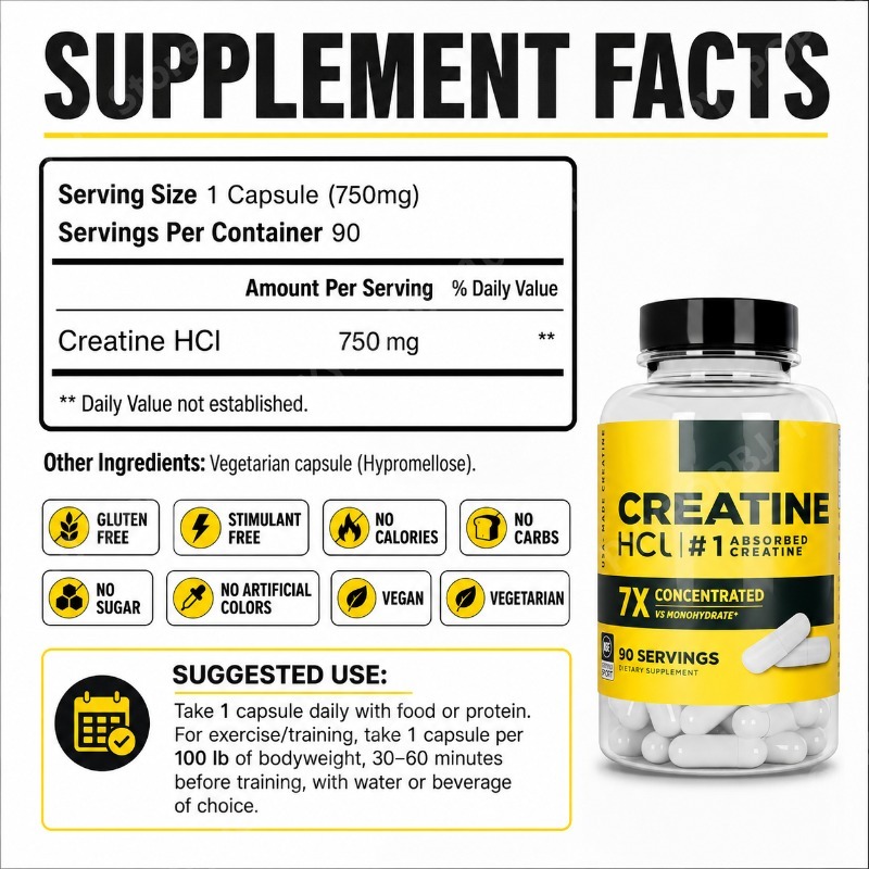 Creatine HCl 750mg 90 Capsules - Nutrition Fitness Supplements บทวิจารณ์และราคา