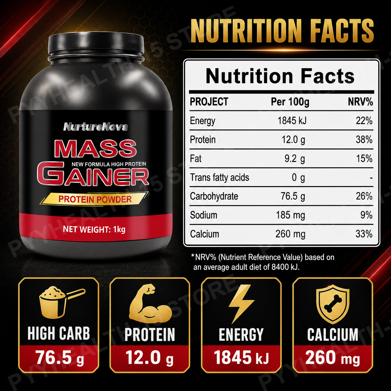 Mass Gainer Protein Powder 1kg - Nutrition And Fitness บทวิจารณ์และราคา